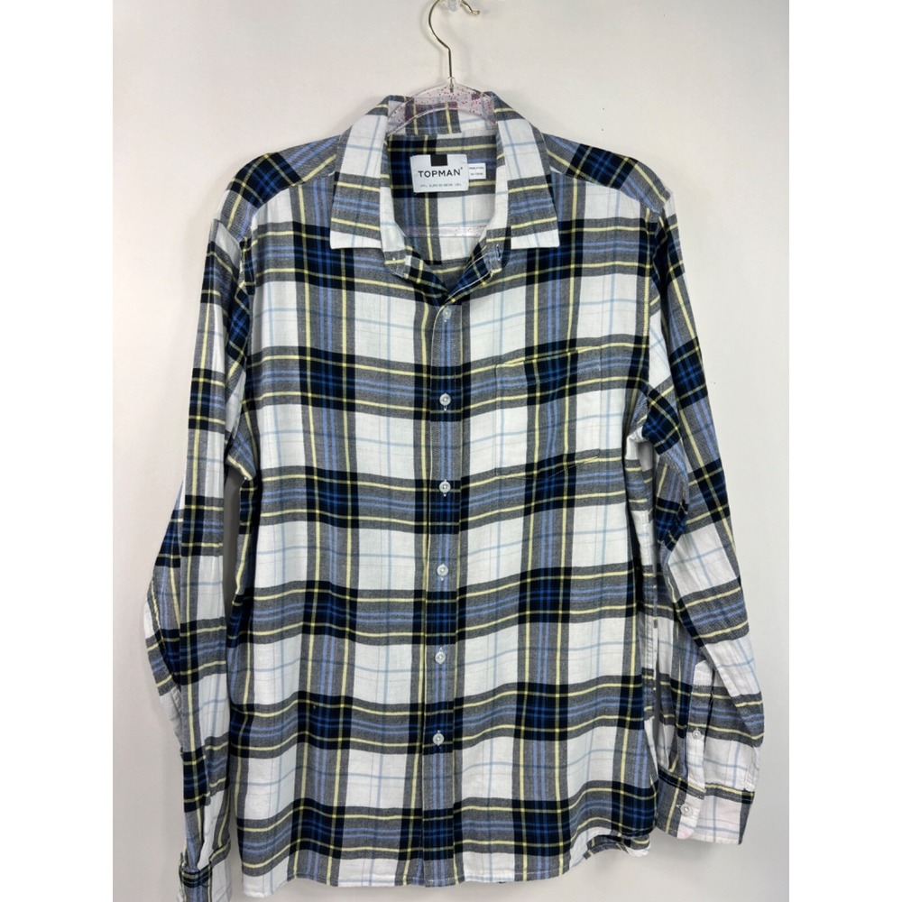 Men's Topman White Black Flannel Overshirt Size Large (UK L EURO 101-106 CM)